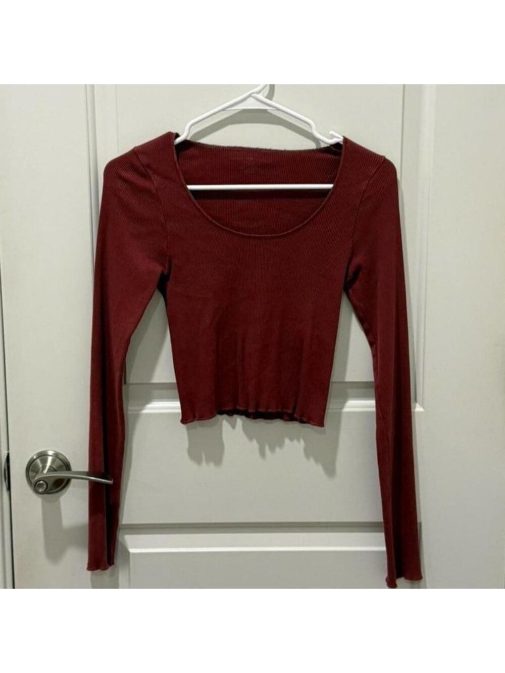 Brandy Melville Burgundy long sleeve crop top